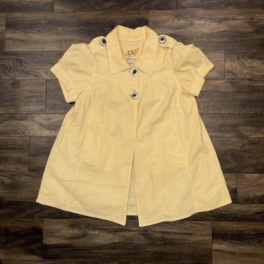 Live A Little Vinatge-Style Gingham Seersucker Dress Yellow Button Women's L